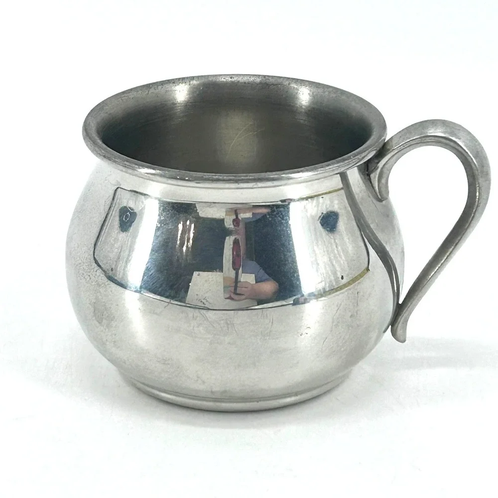 Web Pewter Co 1172 Baby Cup Bright Silver Tone Vintage Polished Metal Small Mug
